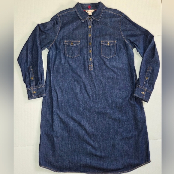 Brooks Brothers Womens Red Fleece Denim Shirt Dress Size 12 100% Cotton - Picture 2 of 10